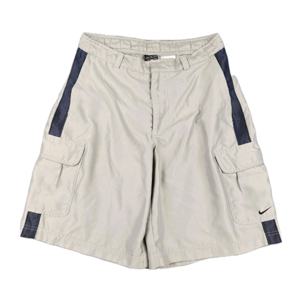 VTG 90s Nike Cargo Shorts Tan Navy Stripe Men's M Skater Baggy Grunge Shimmer